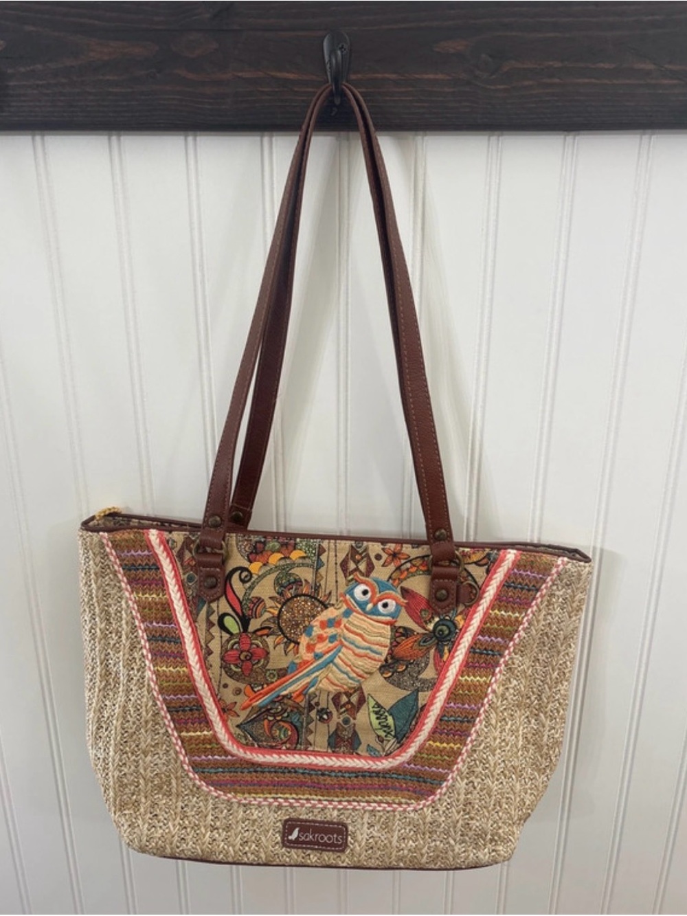 Sakroots Brown Multi Owl Canvas & Woven Tote